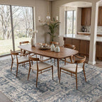 8x10 Area Rugs for Living Room Bedroom, Large Washable Rug, Blue Vintage Retro Boho Rug, Non Slip & Low Pile Faux Wool Thin Carpet for Indoor Dining Room and Kids Room(Blue 8x10ft)