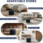 Tiita Stuffed Pouf Ottoman, Round Foot Stool Fluffy Floor Poufs Chair for Living Room Bedroom, Filled Boho Foot Rest for Couch, Blue-Grey
