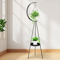 airogym Plant Stand, Metal Plant Holder Indoor Outdoor, Modern Iron Flower Pots Rack, Multifunctional Planter Display Shelf with Hanging Planters for Garden Patio Room, Corner Balcony Decor (Black)