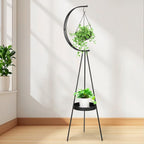 airogym Plant Stand, Metal Plant Holder Indoor Outdoor, Modern Iron Flower Pots Rack, Multifunctional Planter Display Shelf with Hanging Planters for Garden Patio Room, Corner Balcony Decor (Black)