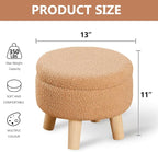 Wimarsbon Storage Ottoman, Modern Round Footrest with Soft Padded Seat, Teddy Velvet Footstool with Wood Legs, Accent Small Table or Plant Stand for Hallway, Living Room (Champagne)