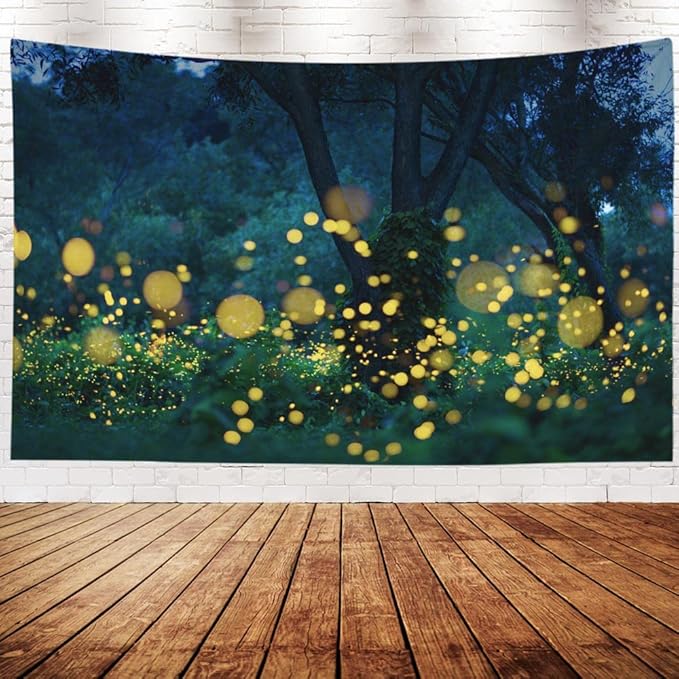 EMMTEEY Night Tapestry Lampyridae Night Trees Lightning Bugs Fireflies Farmhouse Tapestry 60X50 Tapestry Present for Friends Families