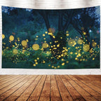 EMMTEEY Night Tapestry Lampyridae Night Trees Lightning Bugs Fireflies Farmhouse Tapestry 60X50 Tapestry Present for Friends Families