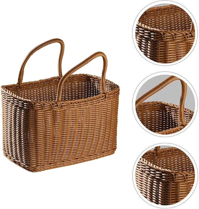 Alipis African Market Basket Oval Woven Straw Basket with Handle Ghana Plant Pot Grocery Bag Beach Tote Shopping Bag Flower Picnic for Toy Storage