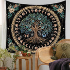 Jhdstore Moon Phase Tree of Life Tapestry Mandala Tapestry for Bedroom Aesthetic Celestial Decor Boho Spiritual Tapestries Wall Hanging Living Room Decor 36"x48"
