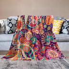 Boho Paisley Floral Throw Blanket Mandala Indian Bohemian Colorful Flowers Blanket for Sofa Bed Couch Chair Or Dorm 40"x50"