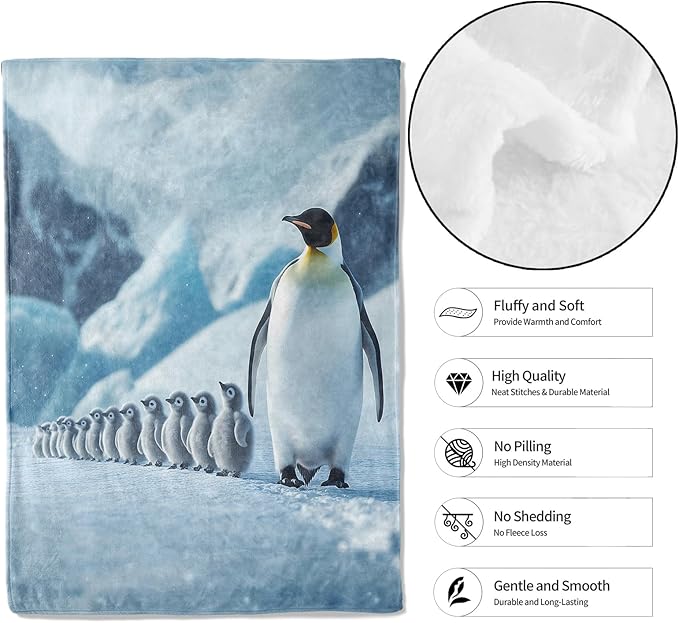 Penguin Parade Throw Blanket - 40x50in,Ultra Soft, Cozy Lightweight Flannel,Cute Animal Family Blankets - Gifts for Kids Girls & Wildlife Lovers,for Couch Home Living Room Winter Decor