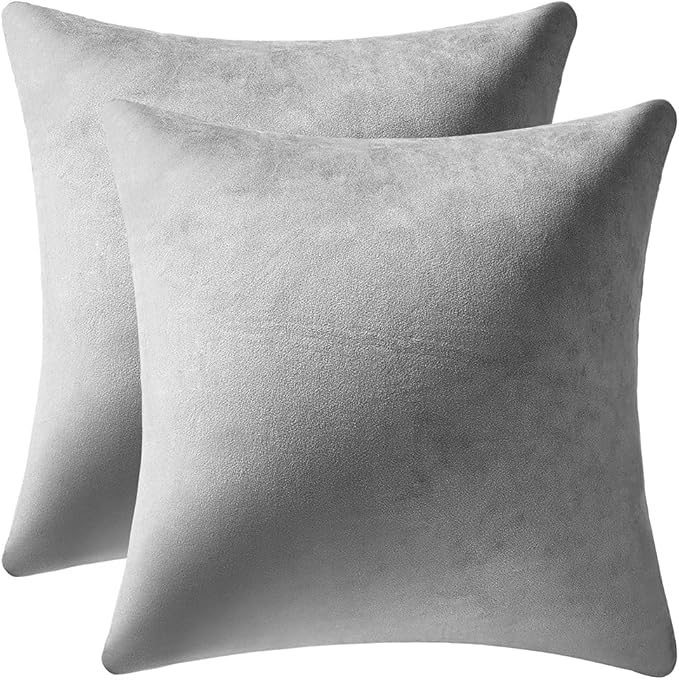 Throw Pillow Covers 22x22 Light-Grey: Pack of 2 Cozy Soft Velvet Square Modern Luxury Decorative Throw Pillow Cases for Sofa Couch Living Room Bed Home Decor