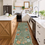 Lahome Floral Washable Runner Rug, 2'6''x8' Soft Hallway Runner Rug Non Slip, Boho Ultra-Thin Kitchen Runners for Hallways with Rubber Backing Carpet for Laundry Bedroom Flore (Green)
