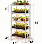 5-Tier Seed Starter Trays, Plant Stand with LED Grow Light (Auto-Timer), Bottom Watering Designed for Indoor Greenhouse Plants, Fits Small Pots & Seedling Cell Trays - White