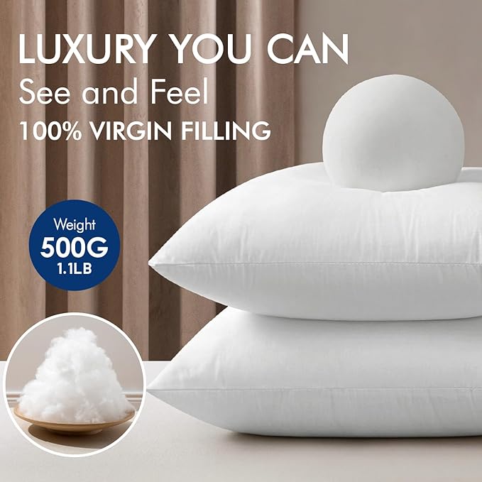 MIULEE 22x22 Pillow Inserts,Set of 4 100% Virgin Microfiber with Cotton Cover Throw Pillows for Couch Sofa and Bed