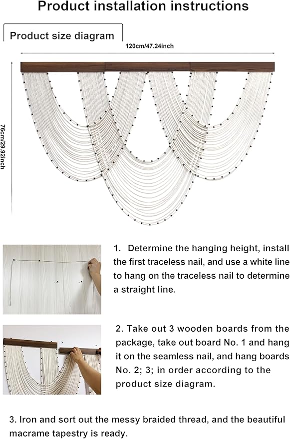 HVEST Large Macrame Wall Hanging Boho Decor- White Bohemian Macrame Wall Art- Geometric Modern Craftsmanship Handmade Woven Tapestry for Bedroom Living Room Backdrop- 47W X 30L inches