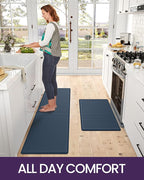 DEXI Kitchen Floor Mats Cushioned Anti Fatigue,17x29+17x59, Standing Runner Rug Waterproof, Comfort Memory Foam Padded for Front Sink Laundry Set of 2, Navy