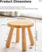 2 Pack Small Solid Wood Stool, Round Wooden Step Stool, Plant Stand or Stool for Kids and Adults, Sturdy Non-Slip Wood Seat for Bathroom, Bedroom, Living Room, Easy to Assemble, Natural