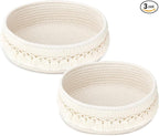 Mkono 2 Pack Macrame Storage Baskets Decorative Woven Cotton Rope Basket for Shelves Countertop Organizer Boho Decor for Organizing Living Room Bedroom Entryway