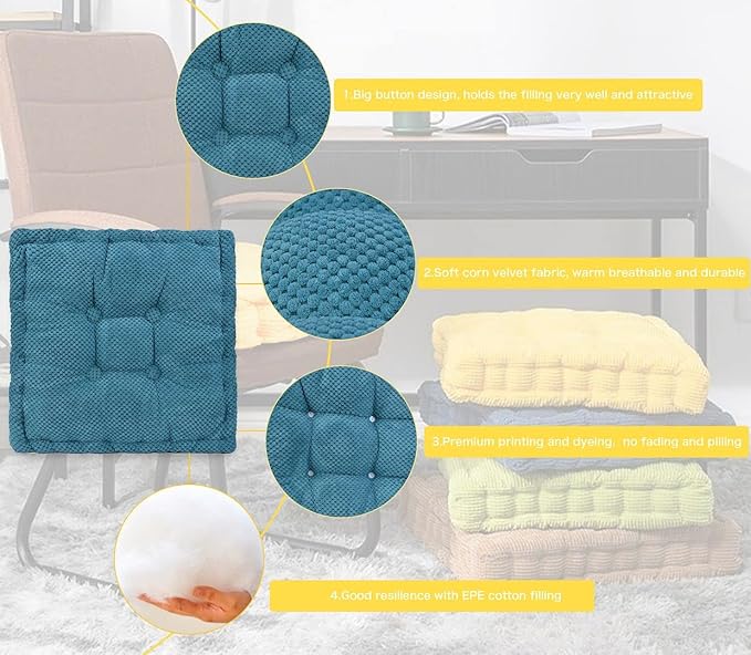 ChezMax Floor Pillow & Cushion, Large Meditation Chair Cushions, Thick Square Seat Pad, Soft Tufted Seating Pouf for Indoor/Outdoor Yoga Bench Rocking Chair Room Tatami Sofa, Royal Blue 20"x20"