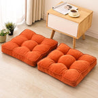 Floor Pillow Set of 2, Memory Foam Floor Cushions for Adults, Large Meditation Pillow for Sitting, 22 x 22 Inches (Square | Orange)