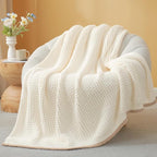 Snuggle Sac Ultra Soft Waffle Throw Blanket for Couch Bed Sofa 50x60 inches, Reversible Cream Blanket Microfiber Fluffy Fuzzy Cozy Knit Throws for Women Mothers Birthday Gifts