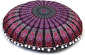 CRAFT KALA Mandala Floor Pillow Cushion Cover Seating Throw Cover Hippie Decorative Bohemian Ottoman Poufs Pom Pom Pillow Cases Boho Indian Cotton Living Room Yoga Home Décor (24" Round, Pink Mirchi)