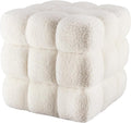 White Square Ottoman 17''3 Cube Pouf Installed,no Vacuum,Sturdy Wooden Frame,Capacity 330 lbs,Modern Sofa Stool Fuzzy Sherpa Footstool,Foot Rest,Cube Boucle,Vanity Stool,for Couch Living Room