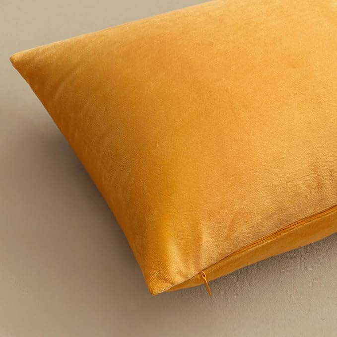 MIULEE Velvet Throw Pillow Covers 16x16 Inch, Pack of 2 - Gold, Soft Solid Decorative Pillow Covers Cushion Cases Modern Luxury Home Decor for Couch Sofa Bedroom Livingroom