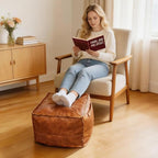 2PCS 17 * 17 * 13in Unstuffed Ottoman Pouf Cover DIY Fillable Faux Leather Storage Floor Pouf Square Unstuffed Ottoman Foot Rest Footstool with Handle for Living Room Bedroom Home Storage