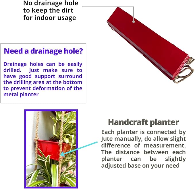 LaLaGreen Hanging Wall Planter - 16 Inch Three Tier Plant Hanger for Succulent Indoor Herb Planter Metal Wall Plant Holder Bright Red Christmas Decor, Vertical Garden Hanging Planter Shelf Outdoor