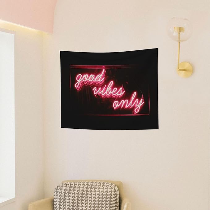 Good Vibes Neon Poster Tapestry 29x37 In Aesthetic Wall Hanging Decorative Tapestries Cute Preppy Banner For Teen Girl Bedroom College Dorm Home Living Room Party Decor