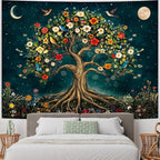 Amtoodopin Tree of Life Tapestry Mystic Boho Flowers Tapestry Vintage Aesthetic Tree Wall Tapestries Retro Nature Floral Plants Tapestries Wall Hanging for Bedroom