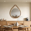 POZINO Wood Beaded Round Mirror, 28" Rustic Farmhouse Hanging Mirrors with Wooden Spherical Frame, Boho Circle Mirrors for Bathroom Bedroom Living Room Hallway Entryway Fireplace