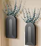 DREAMLOOM 2 Pack Wooden Wall Vases with Eucalyptus Artificial Plants, Wall Hanging Planters Boho Modern Farmhouse Indoor for Narrow Spaces Entryway Bathroom Home Office Decoration, Black