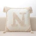 Monogram Pillow Covers with Tassels 18”x18” Modern Cotton Canvas Tufted Alphabet N Throw Pillow Covers for Sofa Couch Bed 26 English Letters Decorative Pillow Case for Sofa Throw Pillows