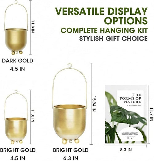 AceList Boho Hanging Planter,6.3 inch Set of 2 Gold Metal Plant Hanger with Hooks and Chains, Modern Wall & Ceiling Planters Outdoor/Indoor Hanging Planter for Window, Porch, Balcony and Home Décor