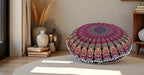 ICC 32 Inch Floor Pillows & Cushion covers Decorative Hippie Mandala Pouf Pillow covers Seating Meditation Cushion Cover Bohemian Large Boho Ottoman Case Pillowcase Couch Round Pink
