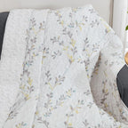 Exclusivo Mezcla 50"x 60" Quilted Throw Blanket- Microfiber Quilt Throw with Floral Pattern, Reversible White Versatile Lap Quilt for All Seasons, Lightweight Throws for Bed/Couch/Sofa
