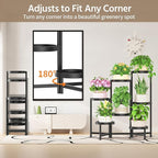 LASZOLA 7 Tiered Plant Stand Indoor Outdoor with Plastic Tray, Corner Folding Tall Flower Display Rack, Modern Plant Holder Shelf for Outdoor Patio Porch Garden Office Living Room, Black