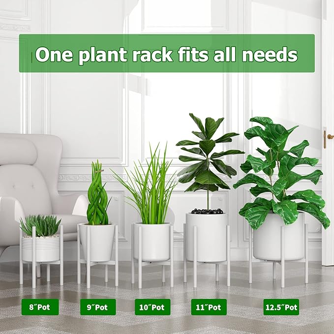 EKNITEY Adjustable Plant Pot Stand: Indoor Outdoor Modern Flower Holder Metal Plant Rack Organizer Planter Stand for Garden Patio Corner Bathroom Living Room Balcony Home Office (White)