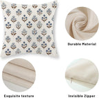 Brown Blue Pillow Covers 18x18 Set of 2 Boho Block Print Floral Pillow Cases Vintage Flower Pattern Decorative Throw Pillows Linen Outdoor Decor Farmhouse Cushion Cover for Couch Sofa Bed