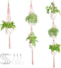 XXXFLOWER 3 Pack Macrame Plant Hanger Indoor Set with Hooks Handmade Woven Cotton Rope Flower Pot Crochet Plant Holder Stand Boho Plant Decor Hanging Planter Baskets Set of 3 with Beads Pink