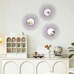 3 Pack Metal Mirrors for Wall Sunburst Wall Mirrors Home Décor Decorative Hanging Wall Art for Living Room Bedroom Entryway (Purple, Sunburst)