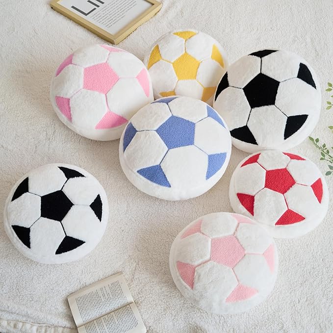 Soccer Pillow,12" Soccer Plush Pillow Decorative Throw Pillow Floor Cushion Seating Cushion,Round Soccer Ball Throw Pillow for Sofa Couch Living Room (Black)