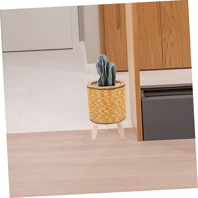 Large Wicker Basket Plant Stand Indoor Wooden Round Woven Planter Rattan Flower Pot Holder Flower Pot Shelf for Home Decor