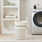 VIPOSCO Large Laundry Hamper, Tall Woven Rope Storage Basket for Blanket, Toys, Dirty Clothes in Living Room, Bathroom, Bedroom - 58L Stripe White