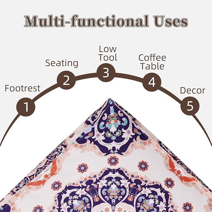 Unstuffed Pouf Cover Ottoman Footrest Bohemian Chenille Foot Stool Floor Bean Bag 18x18x18 Inches for Living Room Bedroom Home Decor (Blue, Cube)