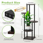 5 Tier Wood Tall Plant Stand Metal Rack Indoor, Multiple Flower Pot Holder Shelves Corner Rack, Round Planter Shelf Display Rack Storage Organizer for Patio Living Room Balcony(Black Oak)