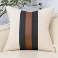 Yangest Patchwork Pillow Cover 20x20 Inch Luxury Cotton and Linen Cushion Cover Faux Leather Pillowcover for Couch Bedroom Living Room, White