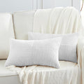 Fancy Homi 2 Packs White Lumbar Decorative Throw Pillow Covers 16x26 Inch for Living Room Couch Bed Sofa, Rustic Farmhouse Boho Home Decor, Soft Striped Corduroy Rectangle Accent Cushion Case 65x40 cm