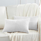 Fancy Homi 2 Packs White Lumbar Decorative Throw Pillow Covers 20x28 Inch for Living Room Couch Bed Sofa, Rustic Farmhouse Boho Home Decor, Soft Striped Corduroy Rectangle Accent Cushion Case 50x70 cm