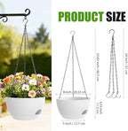 8 Inch Hanging Planters for Indoor Outdoor Plants, 4 Pack White Plastic Self Watering Hanging Baskets with Drainage Holes and Chain for Garden Porch