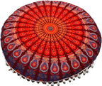 CRAFT KALA Round Mandala Floor Pillow Cover for Adults - Large Meditation Cushion Cover - Premium Outdoor Floor Pouf Cover Seat - Yoga Pillows Cover for Sitting On Floor 32" Maroon Mirchi
